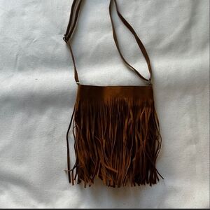 Faux Suede Brown Fringe Crossbody Bag